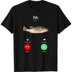 HAGBDH Cotton Fih Calling Remind me Message Decline Accept Phone Call Fish T-ShirtFit Casual Streetwear Men Gifts