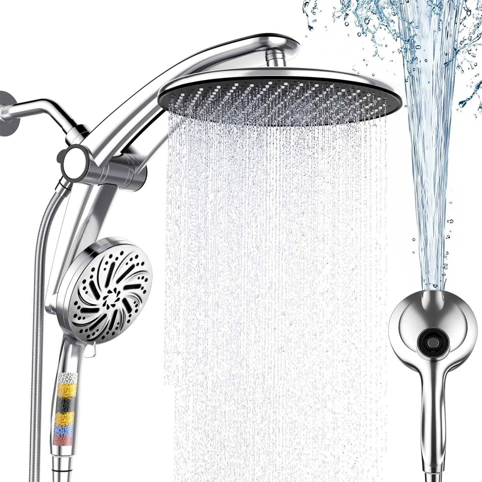 Razime Rain Shower Head with Filtered Handheld, High‑Pressure Rainfall Dual Shower Combo, Adjustable One‑Piece Stand, Built‑in Magnetic Docking & Power Jets, Home Essential Shower System with Handheld Spray