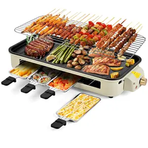 SUSTEAS Smokeless Indoor Electric Grill - 1500W Power with Non-Stick Surface & 3 Raclette Pans. Portable, Dishwasher Safe Griddle for Steak, Hot Dogs & Outdoor Cooking.