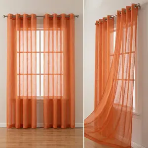 Curtain Club 2 Panels 52x90inch bamboo gauze semi transparent curtains with eyelets, artificial linen semi transparent sheer fabric, perfect Christmas gift for bedroom and living room L12