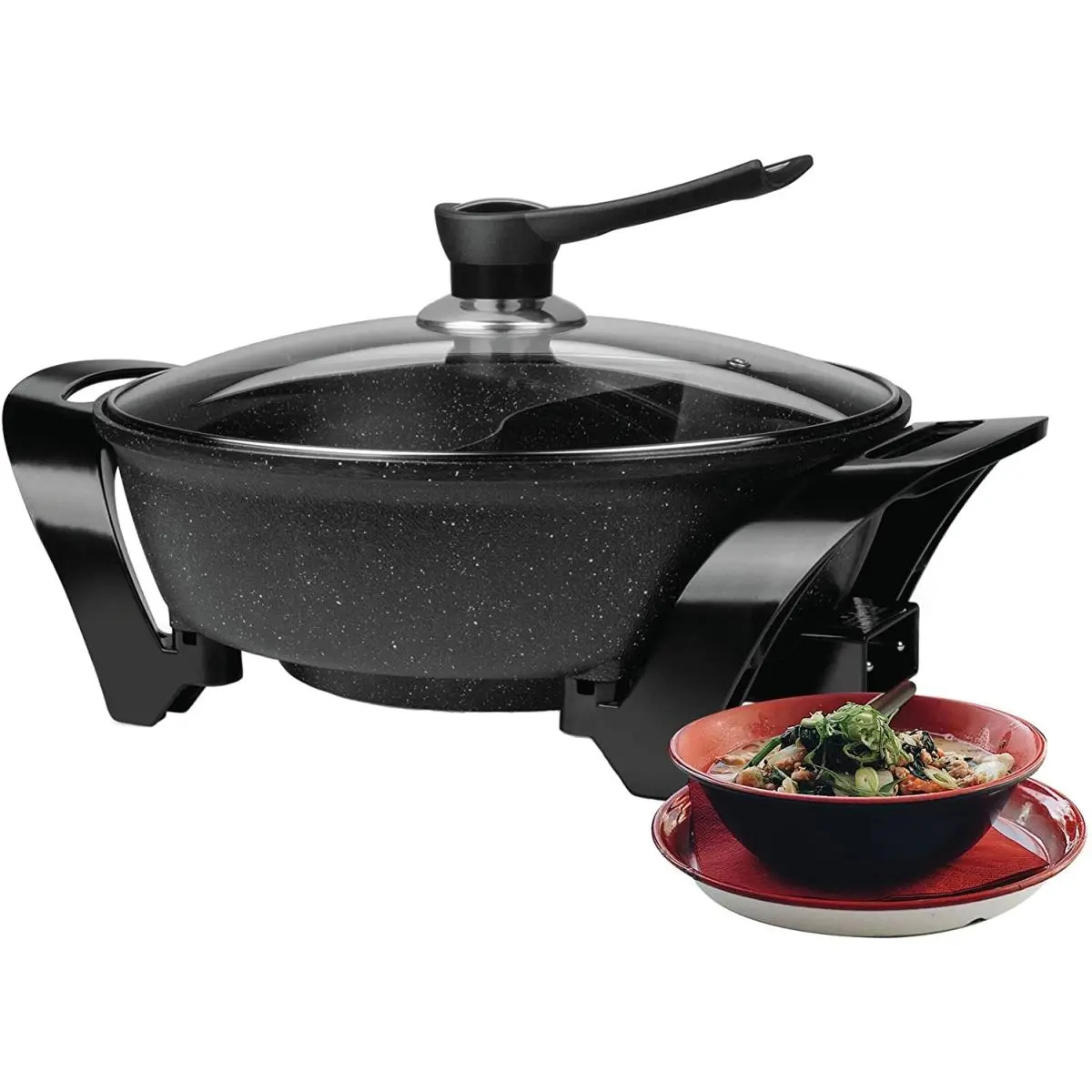 212 MAIN 6-Qt Electric Non-Stick Multifunctional Hot Pot, Kitchen Cookware with Divider, Adjustable Temp, Black, 6-Quart Size