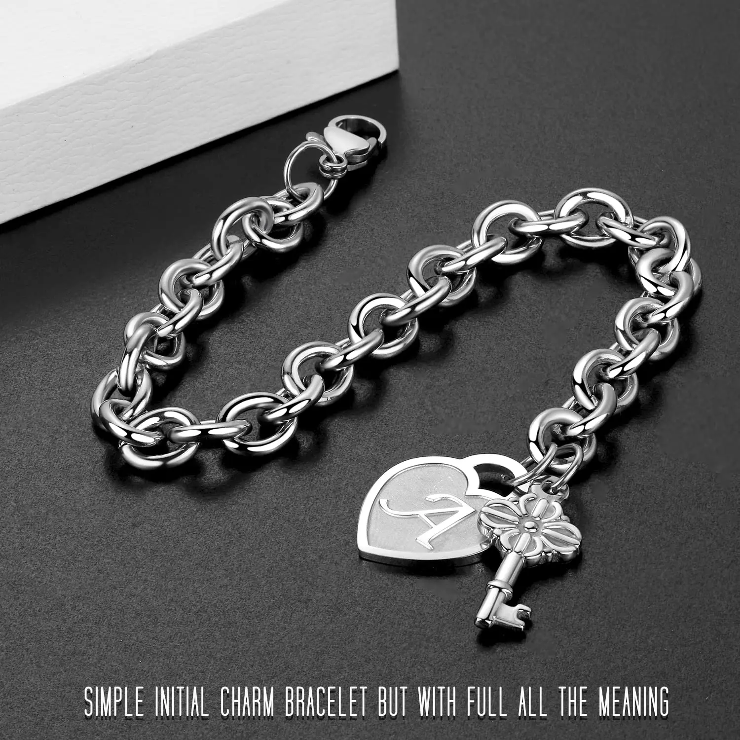 Unisex Stainless Steel A-Z Initial Heart Charm Bracelets - Personalized Gifts for Daily Wear, Birthday Graduation Stocking Stuffers Fashion Costume Jewelry Accessories