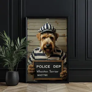 Wheaten Terrier Poster, Funny Animal Mugshot, Criminal Lineup Wall Art, Living Room Decor