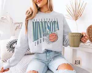 [Sale Up To 45%] Retro Minnesota Basketball Sweatshirt, Vintage Style Minnesota Shirt, Wolves Fan, Minnesota Crewneck, Basketball Shirt