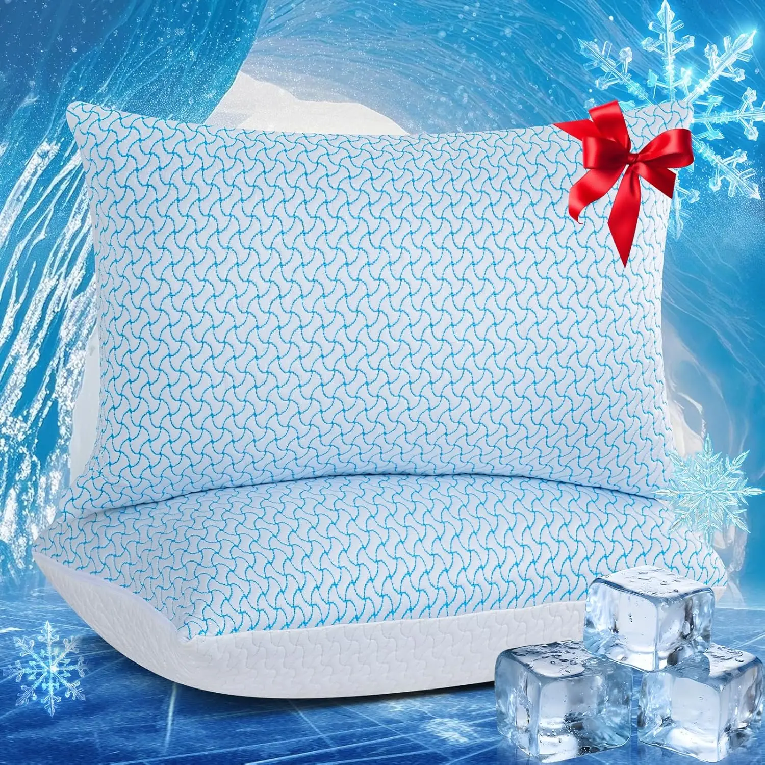 【Back to School】Cooling Shredded Memory Foam Pillows Set of 2 for Sleeping, Bed Pillow Adjustable Pillows Queen Size 2 Pack for Side Back Stomach Sleepers with Removable Cover, Bedroom Decor