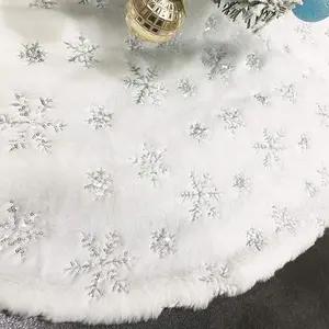 48 Inch Large Christmas Tree Skirt White Tree Skirt Xmas Faux  Tree Skirts Christmas Decorations for Holiday Tree Ornaments Christmas Party  Decorations with Sequin  Snowflakes
