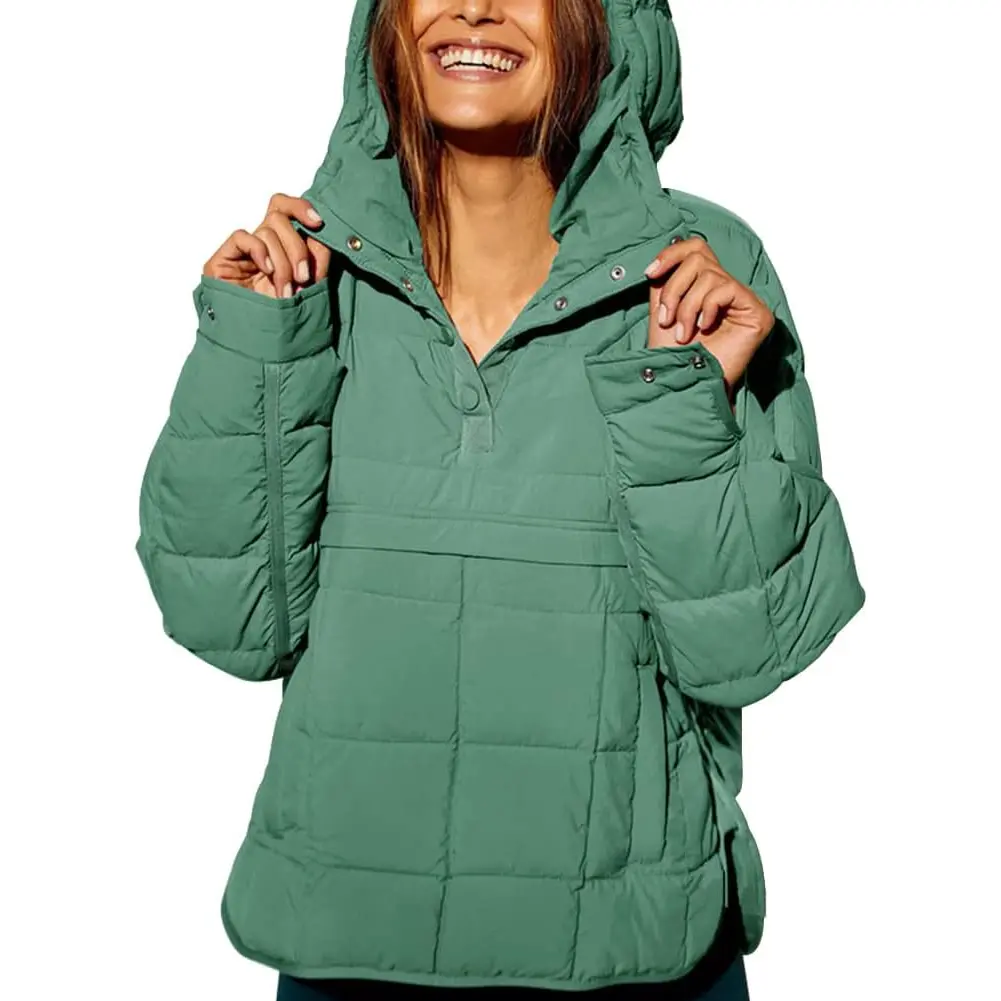 utcoco Women's Puffer Jacket, Oversized Quilted Pullover Tops with Funnel Collar, Batwing Sleeves & High-Low Hem, Coats, Solid, Soft, Casual, Cotton,clothes for back to school,first day of school outfits