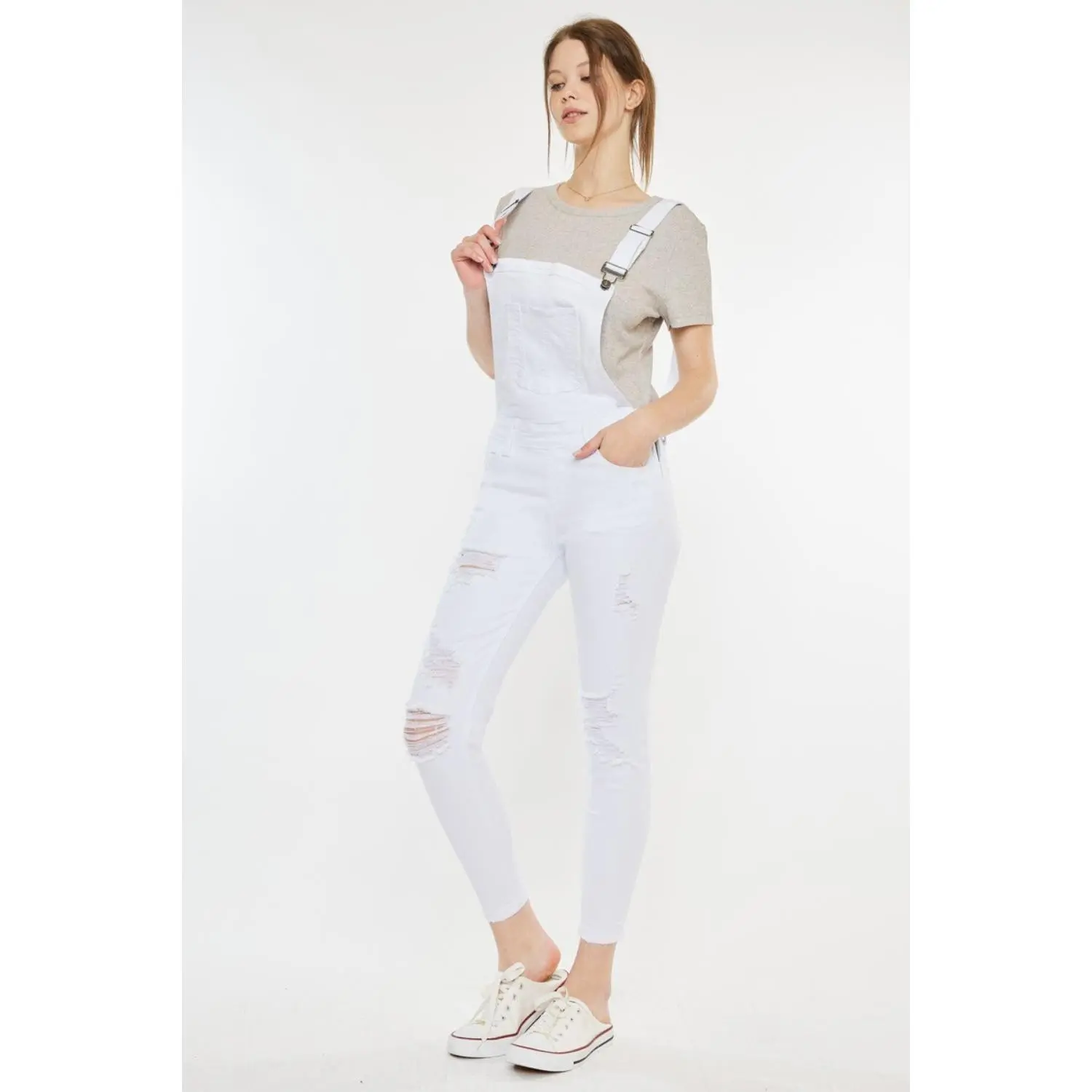 Kancan Distressed Skinny Denim Overalls Casual Crop