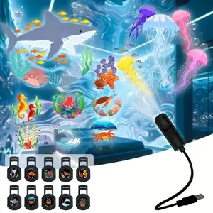 LED Projection Lamp, USB Powered Ocean Life Projector, Ceiling Photo Background Decor Light, 360° Rotatable Night Light, Bedroom Living Room Gift, Home Projector