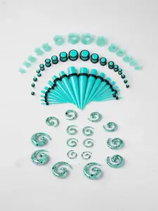 Colorful 66 Pcs Fashionable Ear Stretching Kit for Women Men Trendy Acrylic Tapers Plugs Spiral Tapers Tunnels Ear Gauge Tunnels Ear Stretching Starter Jewelry Set