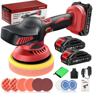 Cordless  Buffer Polisher Kit w/ 2x2000mAh 21V , 6 Inch Buffer Waxer Kit w/ 6 Variable Speed & Extra 16 count Attachments, Polisher for Detailing, Boat Sanding, Scratch Removing