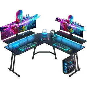 Ecofurnix,L-Shaped Gaming Desk  | 51 INCH Carbon Fiber  Desk for PC & Multi-Screen Setup | Easy Assembly Home Office Black Tech Ergonomic Computer Chair Modern Swivel Chairs