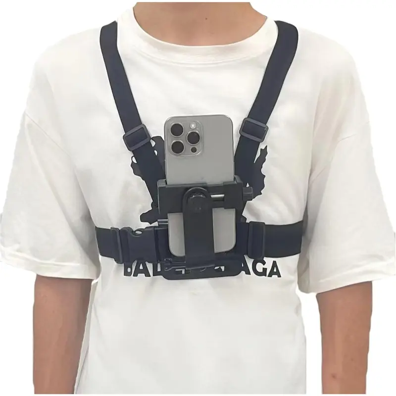Mobile Phone Chest Mount Harness Strap Cell Phone Holder Mount for Video Recording Bike/Kayak/Fishing/Skateboard POV/VLOG for iPhone/Samsung for GoPro Hero 11 10 9 8/Insta360/DJI Action Camera, Black