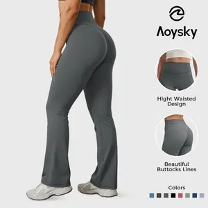 Aoysky Women's Buttery Soft High Waisted V-Cross Flare Leggings - Bootcut Bell Bottoms Yoga Pants, Gym Outfits Pants for Yoga, Workout