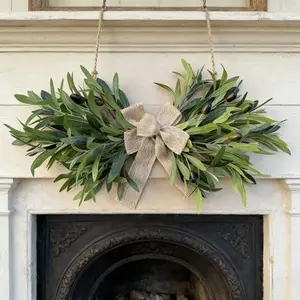 New spring olive wreath, ox horn wreath, linen bow, door hanging decoration for spring, Wall Hanging Ornament, Ornaments