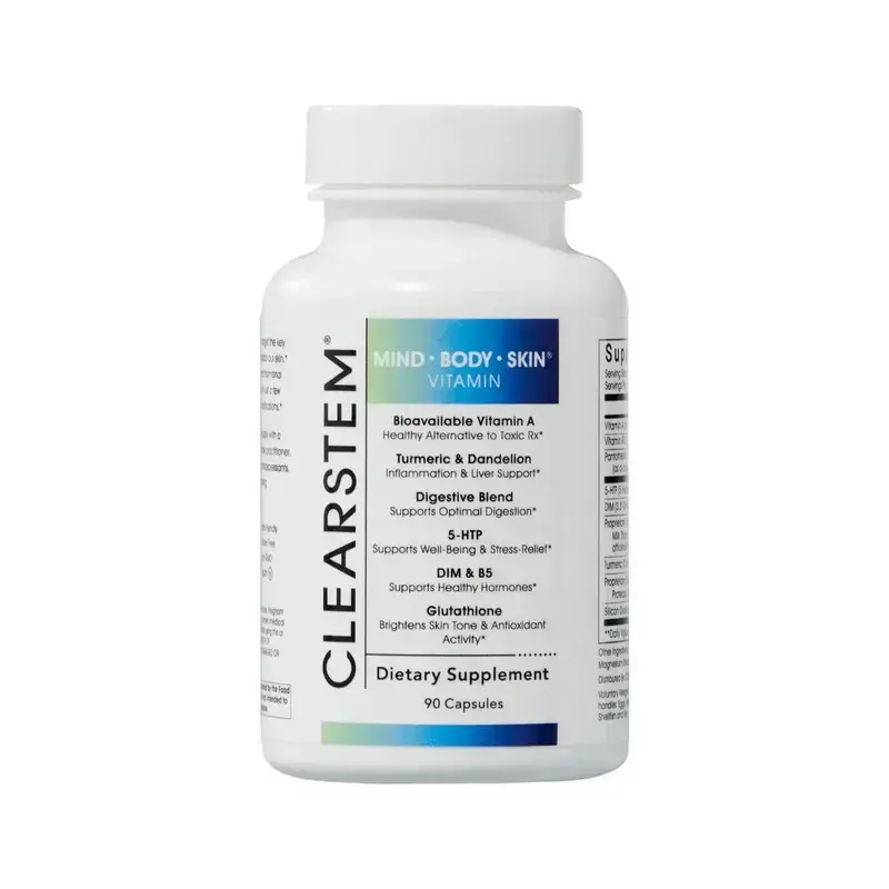 CLEARSTEM - MINDBODYSKIN Hormonal Acne Supplement (5-HTP) - Natural DIM Supplement - Skin Care Vitamins - Hormone Balance, Antioxidants - Vegan, Gluten Free, Cruelty Free - 30 Servings, 90 Capsules
