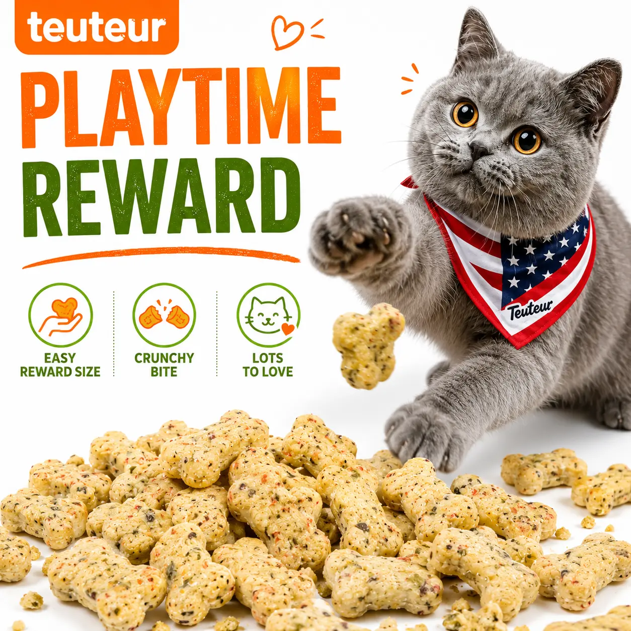 Cat Treats Goat Milk Cheese Bone Snacks with Fruit and Veggie Bits, Crunchy Cat Snacks for Kittens and Adult Cats, Training Rewards for Indoor Cats, Bite Size Cheese Treats for Daily Play and Reward