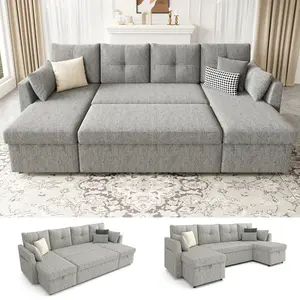 【2-3 Packages】 Oversized Sleeper Sofa Couch, 110 inch 2 in 1 Pullout Couch Bed with Double Storage Chaise, Sectional Sleeper Sofa Bed with Side Pocket for Living Room