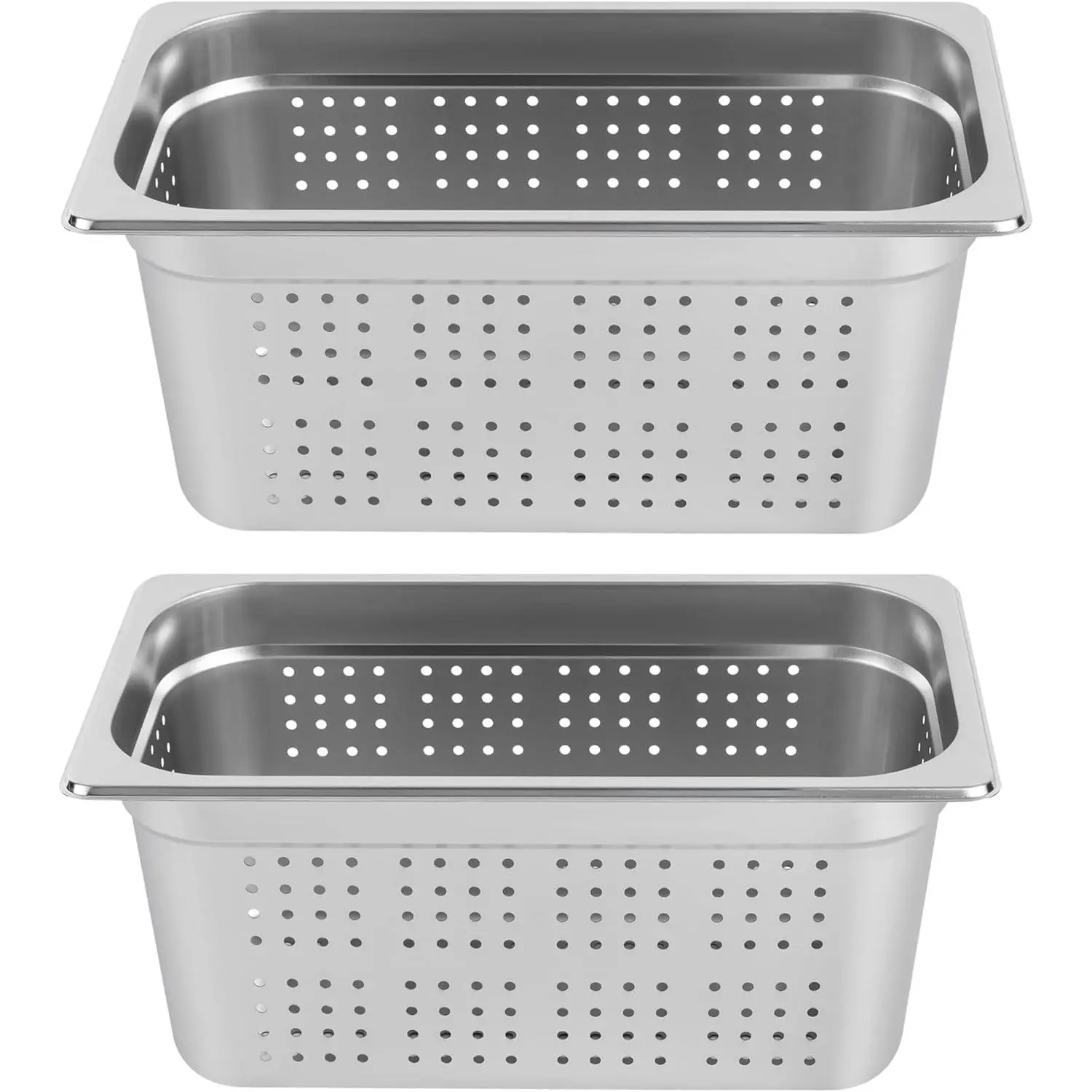 1/3 Size 6" Deep Filtering Pans, 2Pcs Anti-Jam Perforated Stainless Steel Steam Table Pan, Hotel Pan Steam Pan Steam Basket, Catering Kitchen Restaurant Supplies Food Pan Tray