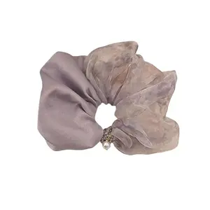 Purple Beaded Mesh Scrunchie | Y2K Aesthetic Ponytail Holder | Soft Elastic Yarn Ruffle Scrunchie | No-Crease Hair Rope Thick/Thin Hair | Elegant Lightweight Hair Accessory for Daily Wear, Office, Party, Workout & Gift,summerwins