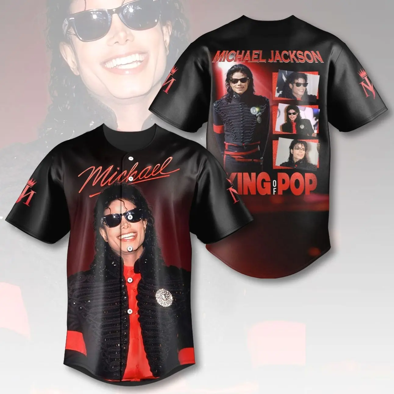 Michael Jackson King of Pop Baseball Jersey, Official Music Fan Merch, Unisex Concert Shirt, Button Down Jersey, Gift for Michael Jackson Fans and Music Lovers