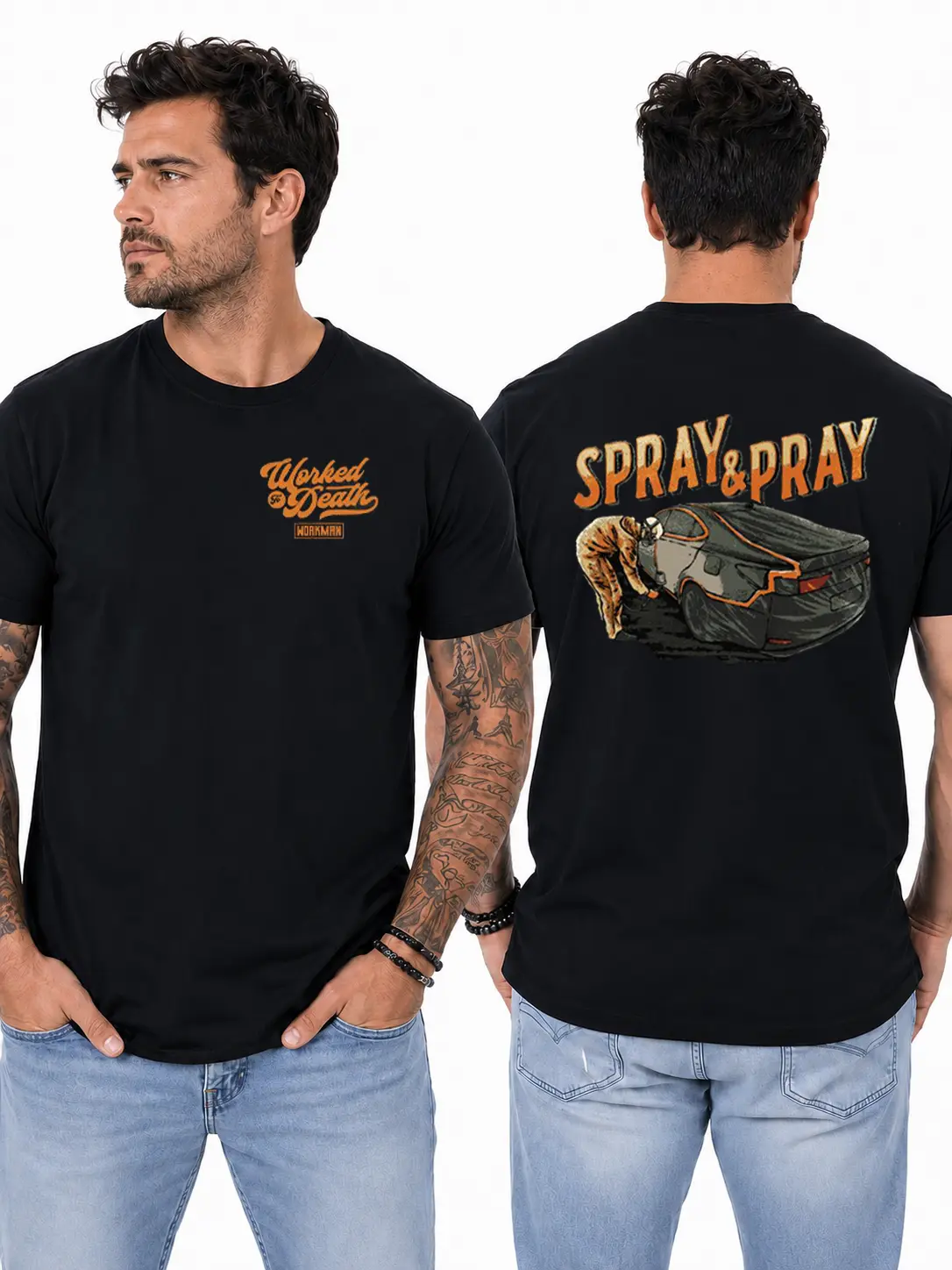 Women's Spray & Pray Auto Painter Graphic T-Shirt, Casual Short Sleeve 100% Cotton Top, Breathable Work Shirt for Technicians, Tops, Shortsleeve, Classic, Fabric, Round Neck, Tee