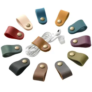 10pcs Faux Leather Cable Management Straps - Durable Cord Organizer for Headphones & Cables, Stylish Functional Cable Ties