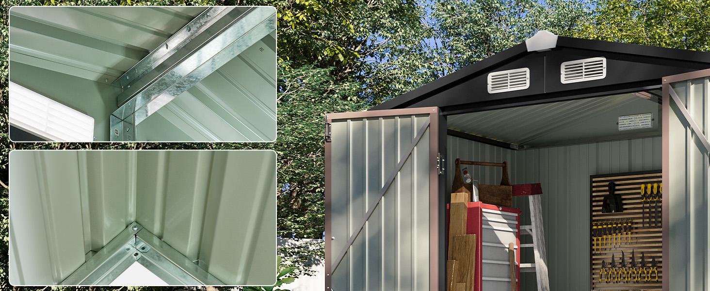 Aoxun 6x4FT Brown Galvanized Steel Outdoor Storage Shed - Reinforced Frame, Solid Panels, Sloping Roof, Lockable Door for Garden, Patio, Easy Setup