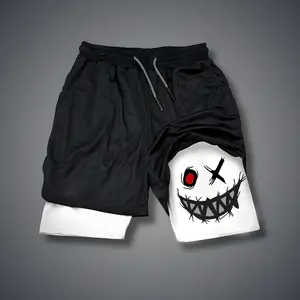 Evil Emoji 80s 90s summer men shorts for men jorts outfit men graphic shorts Double-layer sports shorts Comfortable short shorts summer