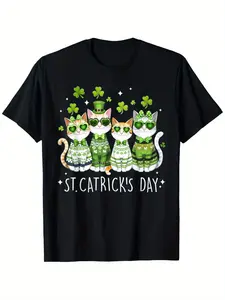 [ Graphic Tee] Black T-Shirt Featuring Four Cute C