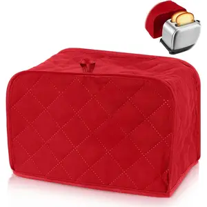 2 Slice Quilted Toaster Cover, Universal Size Bread Maker Cover, Polyester Cotton Quilted Kitchen Appliance Cover, Dust and Fingerprint Protection, Red