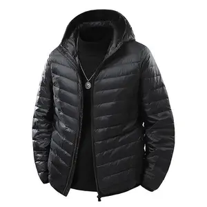 Men's Black Hooded Lightweight White Duck Down Jacket - Zipper Casual Warm Coat
