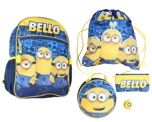 Minions Backpack Bello Character Design 5 Piece Set with Lunch Box 16"
