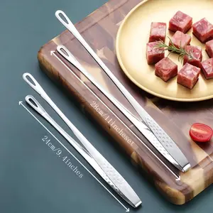 2-Pack Stainless Steel Korean BBQ Tongs [11-inch and 9.4-inch] Heavy Duty Rust-Proof, Ergonomic Handles, Perfect for Steaks, Salads, Vegetables, Portable Cooking Tools, Ideal for Indoor and Outdoor Family Camping and Picnics, Durable Kitchenware.