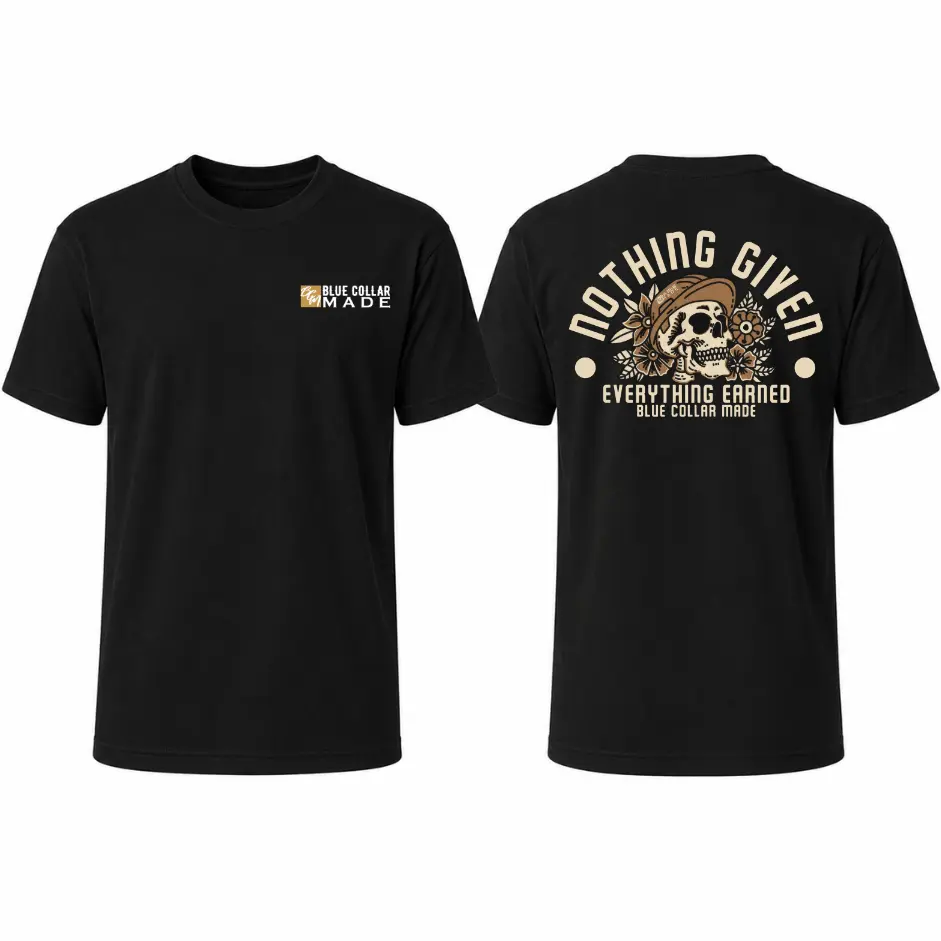 Blue Collar Made Nothing Given, Everything Earned Skull Graphic T-Shirt, Vintage Blue Collar Worker Tee, Tradesman Workwear Shirt, Construction Labor Gift for Men & Women