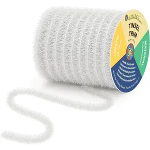 White Tinsel Garland - 30  Thin Metallic Foil Glitter Mini Garland for Christmas Tree, Party, Wedding Decor, and Holiday Decorations