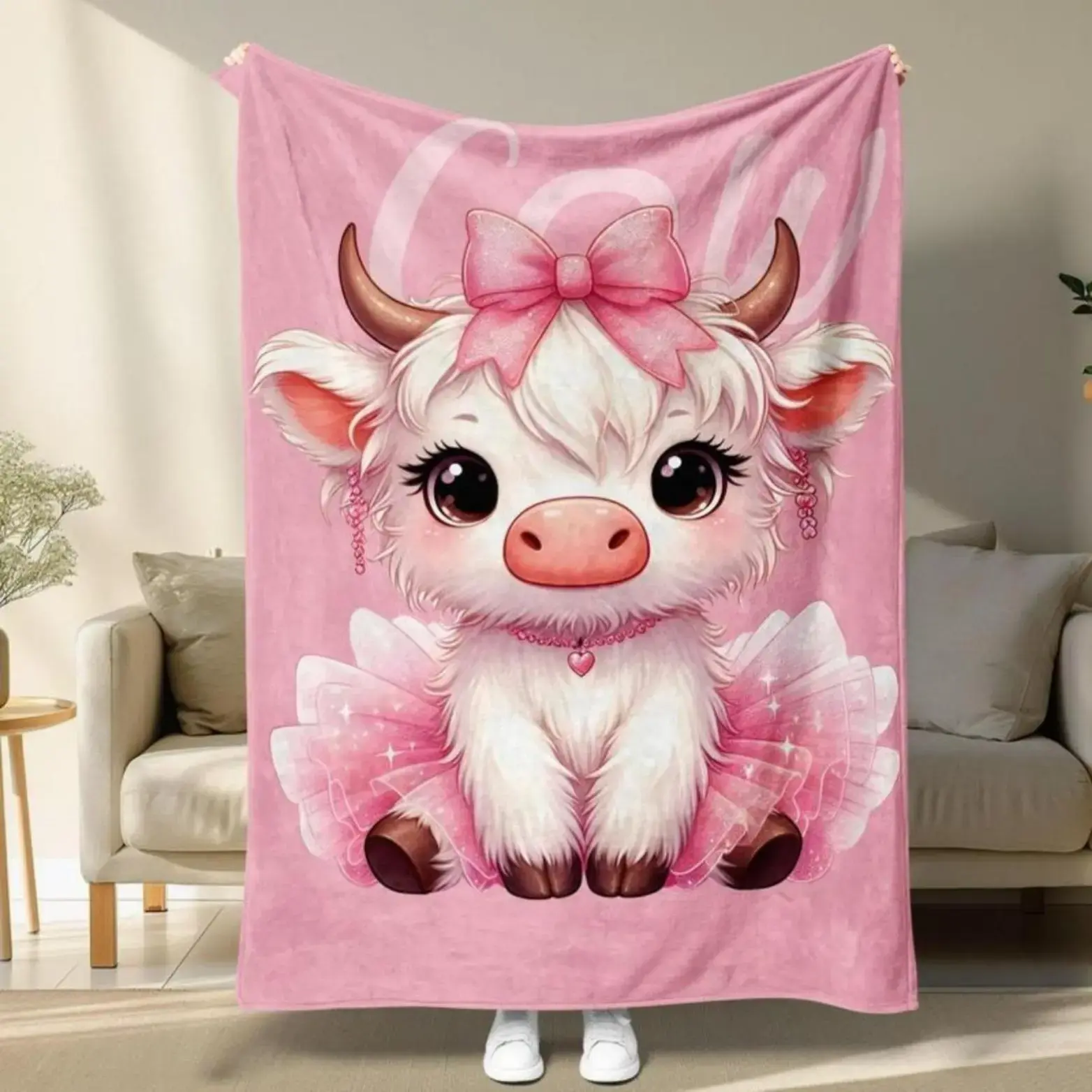 Soft and comfortable blanket.Interior decoration.Exquisite cartoon cow pattern soft fabric blanket.Warm and comfortable bedding.Nap blanket.Suitable for home, office, travel, camping, Christmas gifts, Christmas decorations.