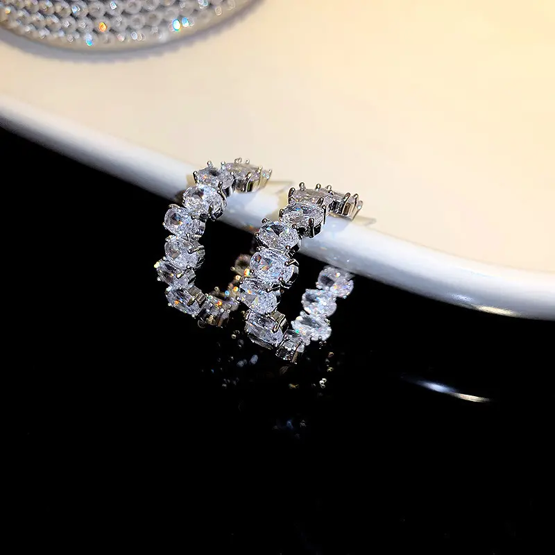 French Sweet Vintage Zircon C- Shaped Geometric Ear Ring Clip Set