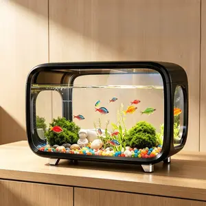 Multi-Functional Desktop Aquarium and Turtle Habitat, Transparent Acrylic Fish Tank with Anti-Jump Lid and Bath Platform, Ideal Gift for Aquatic Pet Lovers