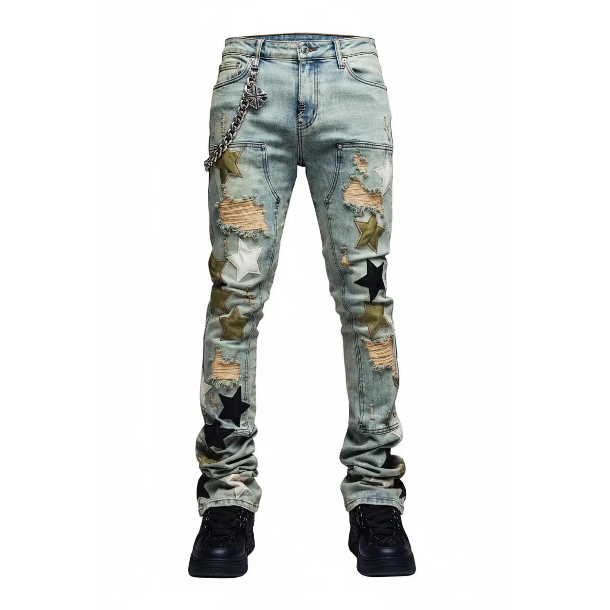 GUAPI OLIVE GREEN VINTAGE STARS DENIM JEANS
