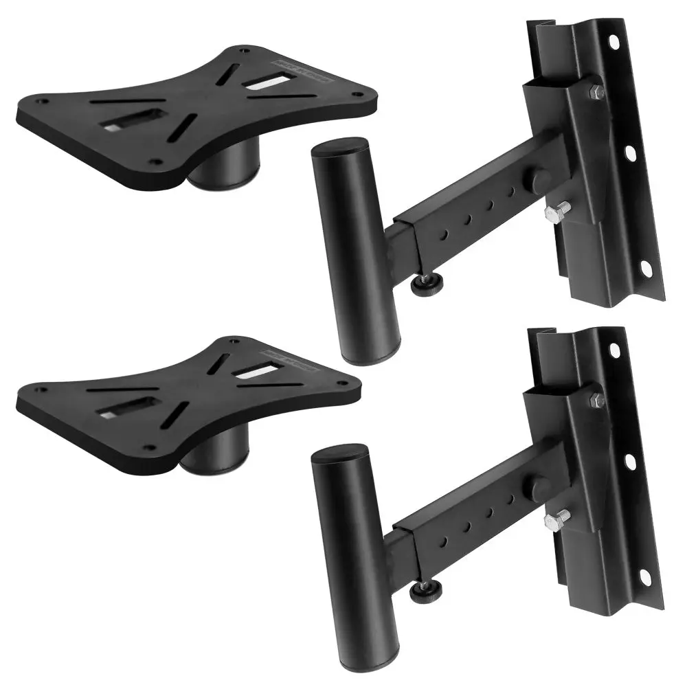 Pyle Wall Mount Speaker Mounting Brackets (Set of 2) - Solid Steel Heavy Duty Adjustable Arm, 80 lbs Weight Capacity, Tilting/Swiveling, Universal 1-3/8 inches Insert, 5.25"w x 9.9"h Base, Flat Wall Home Theater Audio Setup