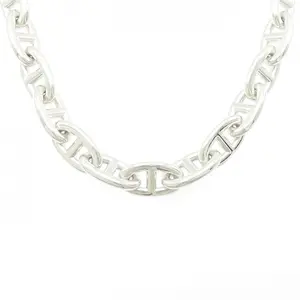 Pre-owned HERMÈS Sterling Silver 925 (Ag925) Small Leather Goods Hermes Chaine d’Ancre GM 925 Silver Necklace