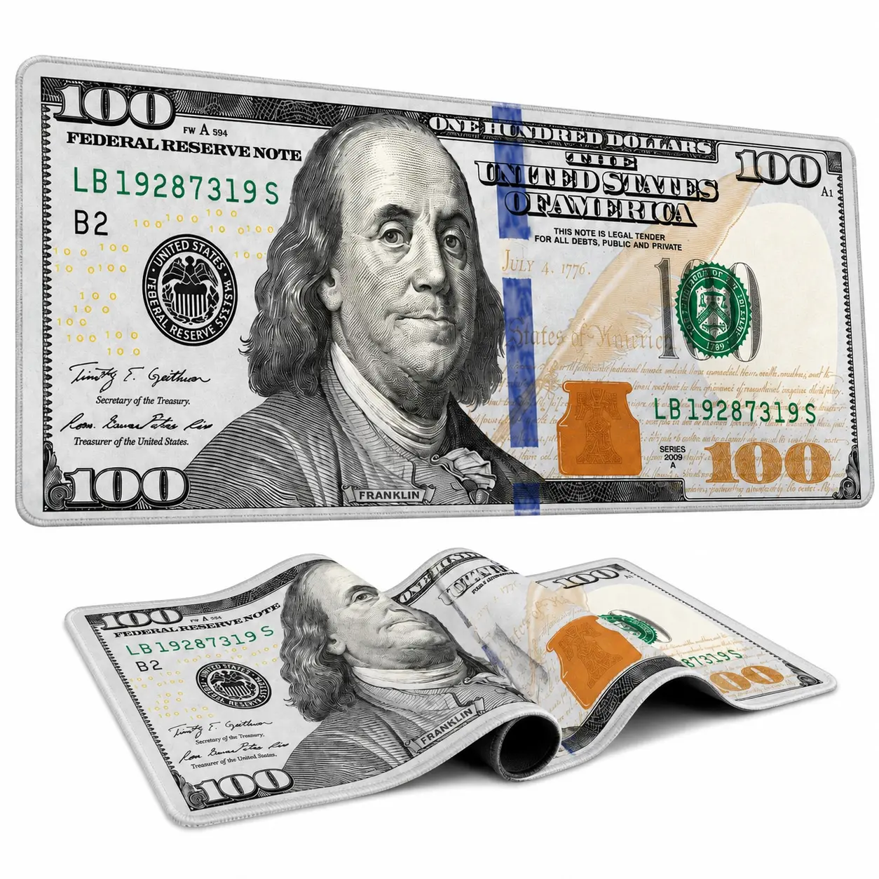 AISOON $100 Bill Design Large Gaming Mousepad - 31.5"x11.8" Waterproof PU Leather, Non-Slip Stitched-Edge Desk Protector, Gaming Accessories, Office Accessories for Home & Office Workspace