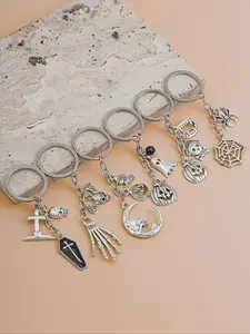 Punk Gothic Cross Ghost Pumpkin Skull Spider Web Tassel Keychain Set, Party Style Bag Phone Charm, Perfect Halloween Gift, Keychain For Bags