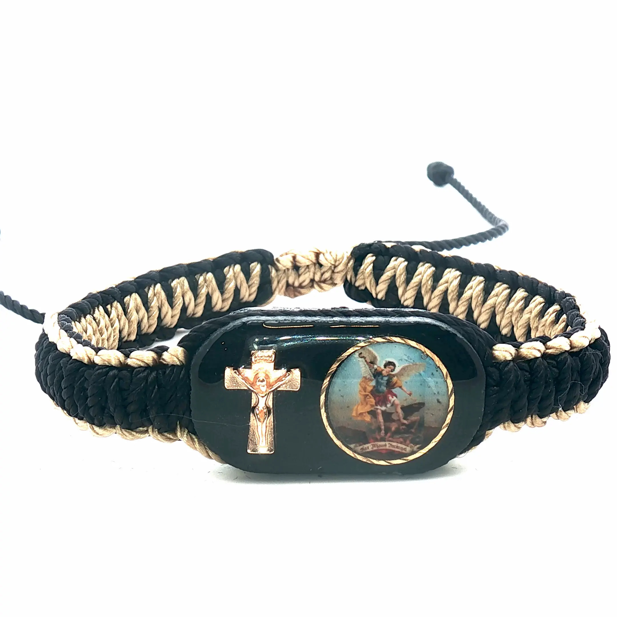 St Michael Cross Black Tan Bracelet