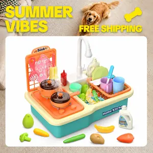 CUTE STONE Play Sink with Running Water, Kitchen Sink with Upgraded Electric Faucet, Play Kitchen , Realistic play set learning cookingset Plastic Toy tiktokshopspringglowup,summervibes