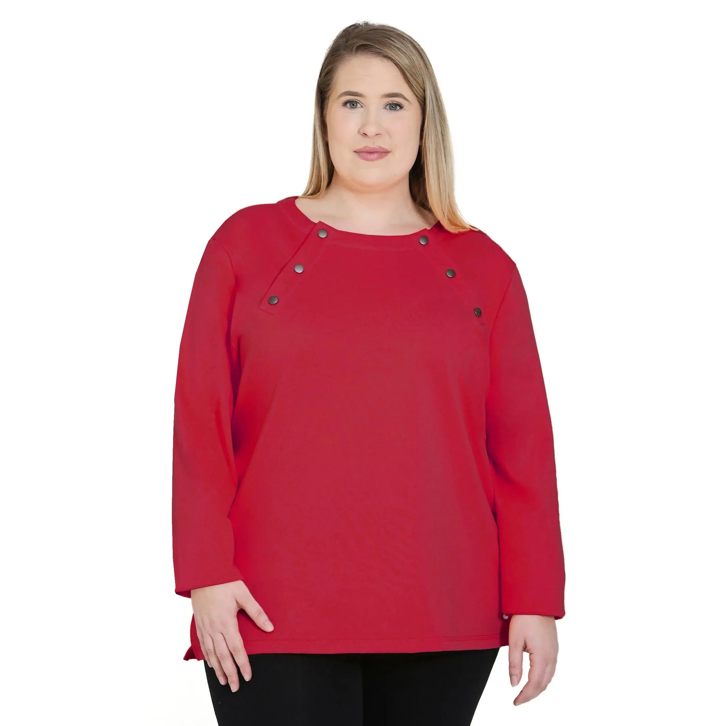 Plus Size Women’s Adaptive Chemo & Dialysis Sweatshirt – Chest Port Access – Ruby | Comfortable Infusion & Treatment Top – Wear 2 Conquer
