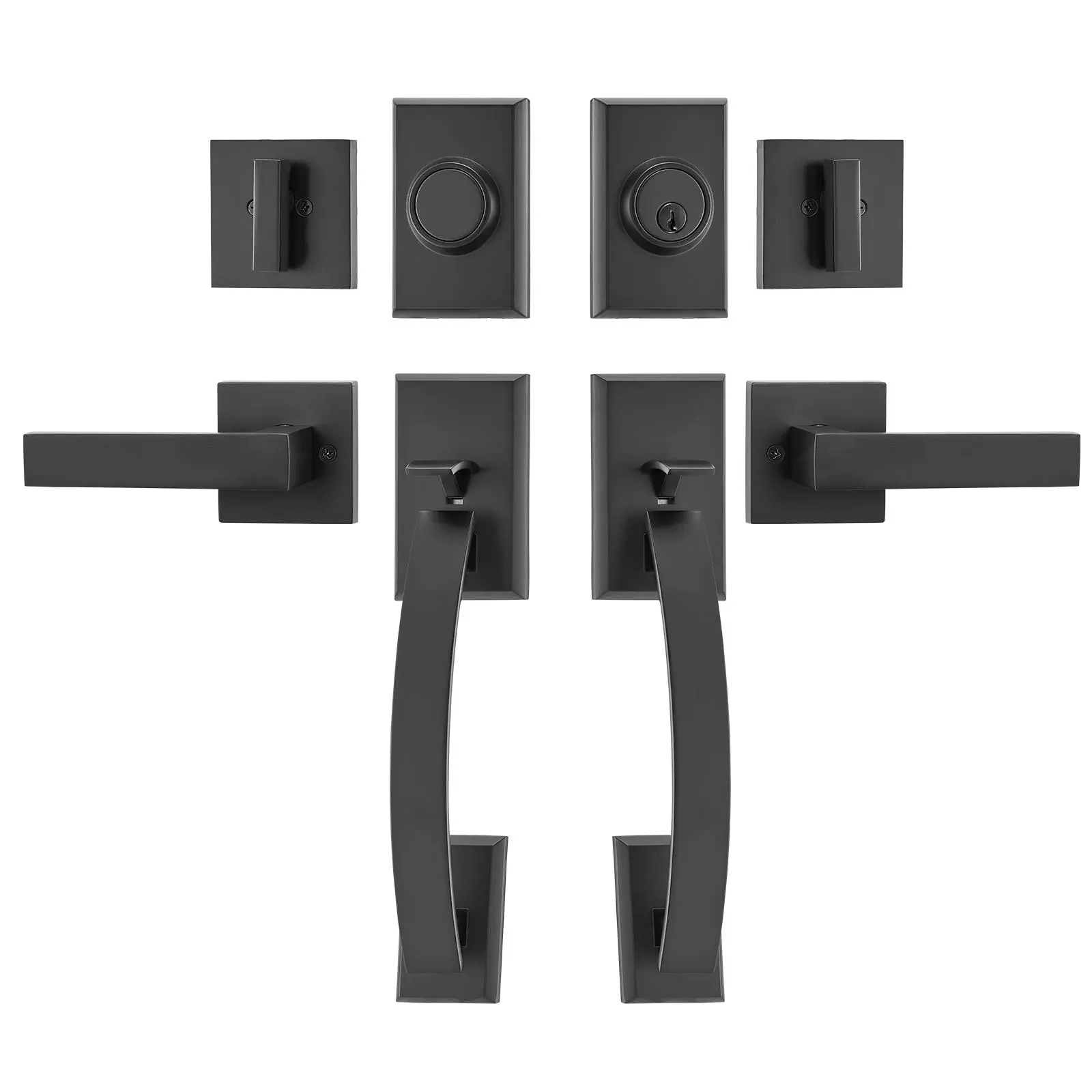 【Summerfinds】VEVOR Double Door Handle SetMatte Black Arched Door LeverDouble Front Door Handle Set with Reversible Handle LeverHeavy Duty Double Door Lock Set with Dummyfor Office Door or Front Door