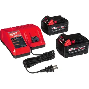 Milwaukee M18 RED LITHIUM XC 5.0 Ah Batteries (2) & 48-59-1812 M12/M18 Multi-Voltage Charger Kit, Cordless Power Tool Accessory Set