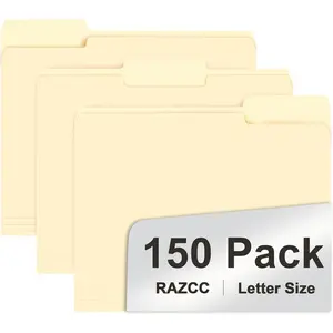 File Folder 150 Pack 1/3 Cut Tab File Folders Letter Size Manila Folders with Tab Great for Organizing and Easy File Storage